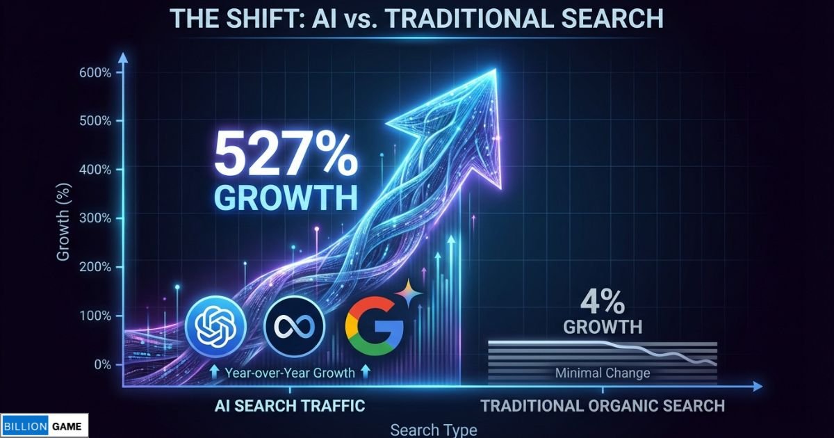 Bar chart comparing AI search traffic growth
