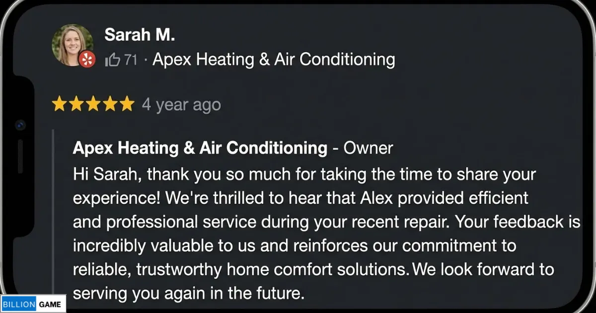 📸 [SCREENSHOT_ Example of HVAC company review response that builds trust]