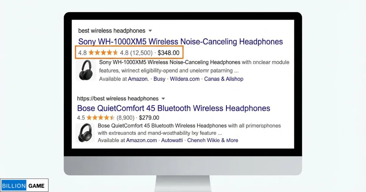 📸 [SCREENSHOT_ Example of rich results in Google search showing star ratings and prices]