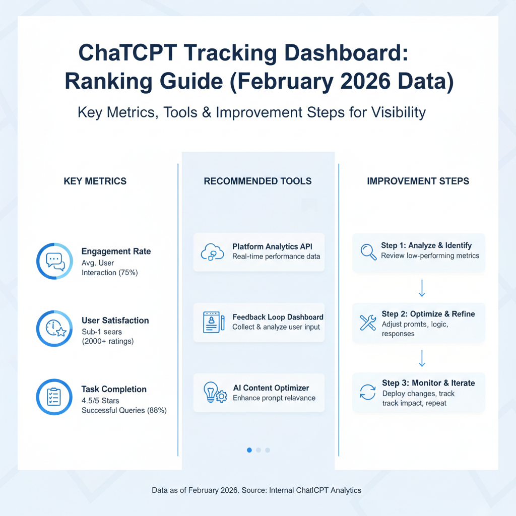 Infographic: How to rank in ChatGPT tracking dashboard — key metrics, tools, and improvement steps