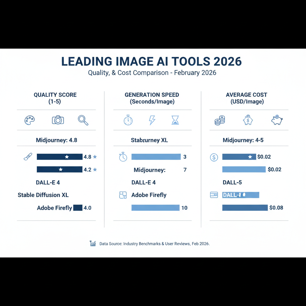 Infographic ranking top image AI tools by quality scores, speed, and cost in 2026