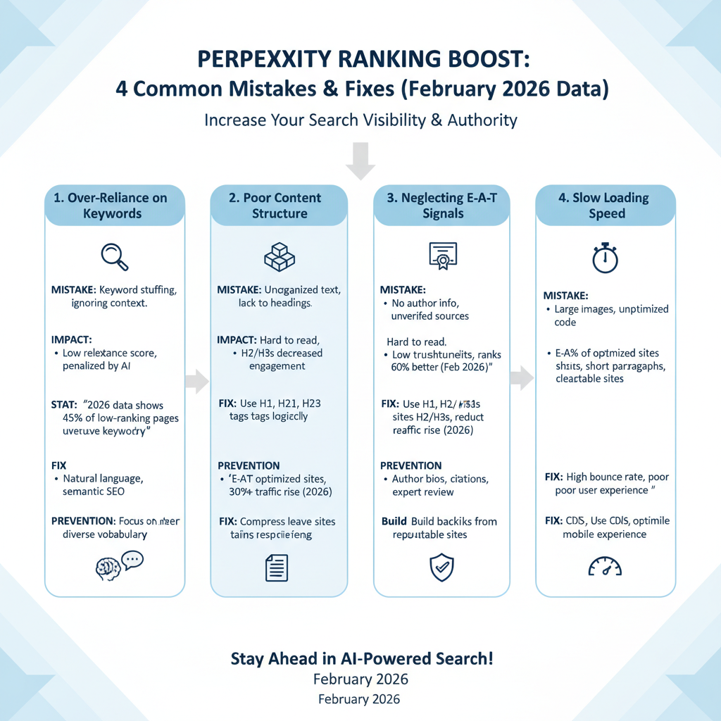 Infographic: Top 4 mistakes in ranking in Perplexity with fixes, stats, and prevention tips
